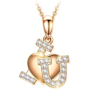 925 Sterling Silver Necklaces, Gold Plated Heart With Cubic Zirconia